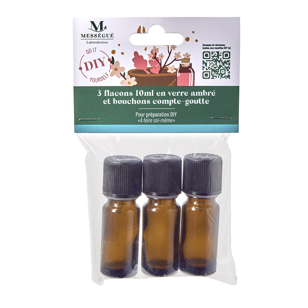 Lot de 3 flacons 10ml + bouchons codigouttes Id&eacute;al pour vos synergies d'huiles essentielles !