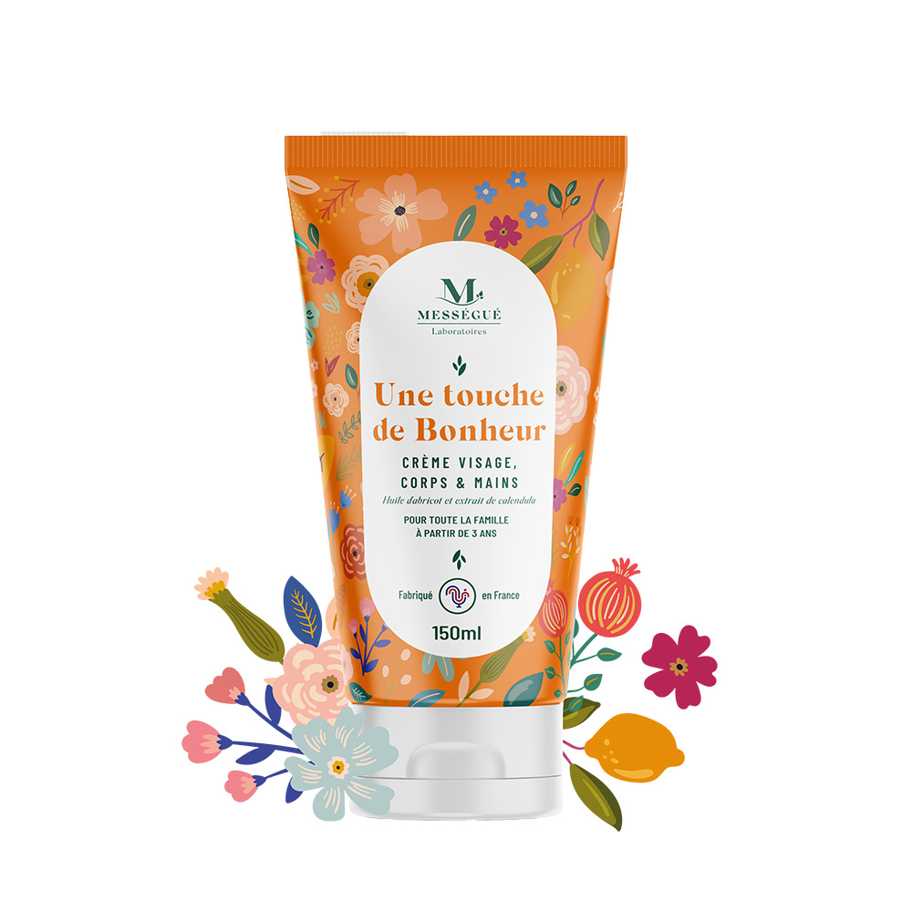 Une touche de bonheur - cr&egrave;me visage, corps et mains Une cr&egrave;me qui respire le bonheur