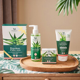 Trio fra&icirc;cheur d'aloe vera Un coffret repens&eacute; pour rafra&icirc;chir et hydrater* tout le corps, gr&acirc;ce &agrave; l&rsquo;alo&eacute; vera bio