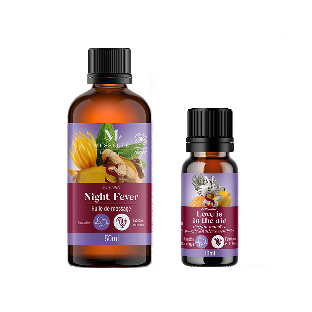 Duo huile massage & synergie dhuiles essentielles - plaisir intime