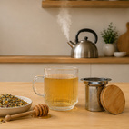 Mug Verre Strié + Infuseur Inox + Couvercle Bamboo
